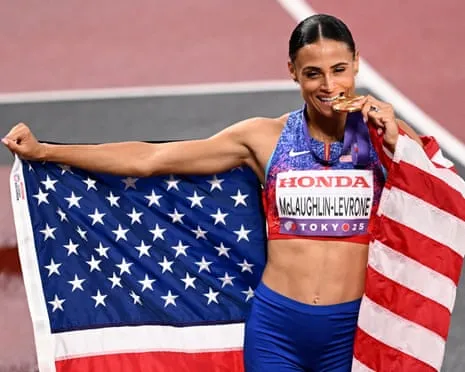 The American sprinter runs quickest female 400m in 40 years to claim gold medal
